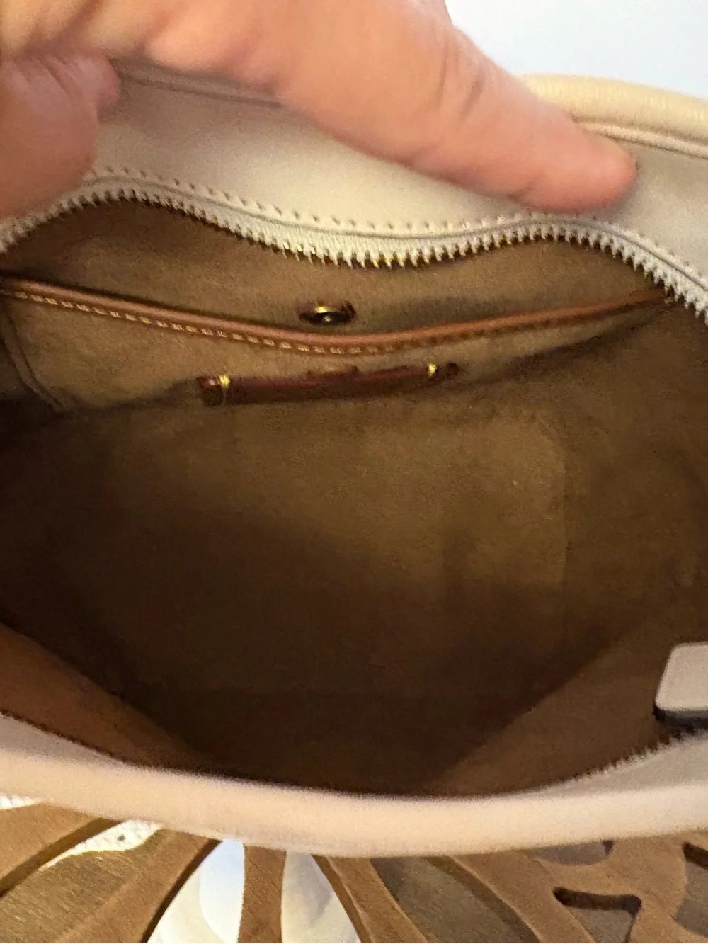 Coach chalk bucket Bag with Brown Patterned Strap and Gold Hardware